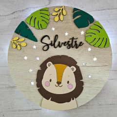 Cartel de nacimiento con luz leon