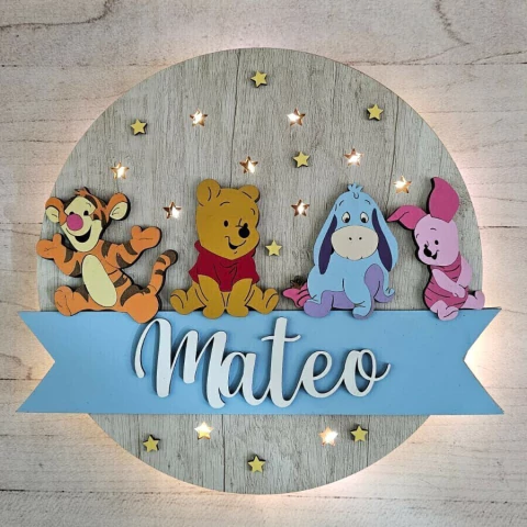 Cartel de nacimiento con luz - Winnie pooh