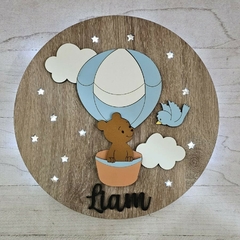 Cartel de nacimiento con luz osito en globo 2