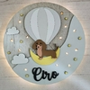 Cartel de nacimiento con luz - Perro salchicha gris