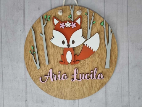 Cartel de nacimiento zorrito con flores