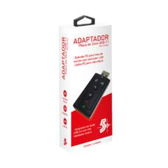 Adaptador de Placa de Som USB 7.1 Entrada P2 Fone e Microfone - Diprimeira