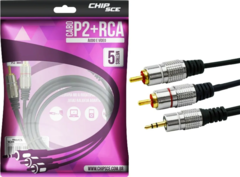 CABO P2 + 2RCA FITZ - P2 ESTEREO X 2 RCA MACHO - PLUG METAL - 5 METROS