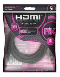Cabo Micro HDMI X MICRO HDMI 2.0 4K ULTRAHD 19 Pinos - 5 METROS - comprar online