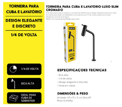 TORNEIRA PARA CUBA E LAVATORIO LUXO SLIM PRETO FOSCO