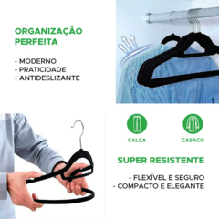 CABIDE COM ACABAMENTO EM VELUDO - PRETO - KIT COM 10 - Diprimeira