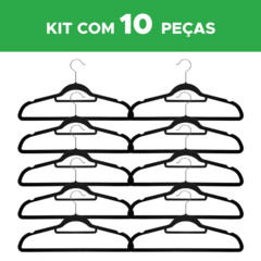 CABIDE COM ACABAMENTO EM VELUDO - PRETO - KIT COM 10 - comprar online