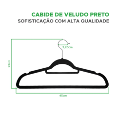 CABIDE COM ACABAMENTO EM VELUDO - PRETO - KIT COM 10 na internet