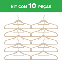CABIDE COM ACABAMENTO EM VELUDO - BEGE - KIT COM 10 - comprar online