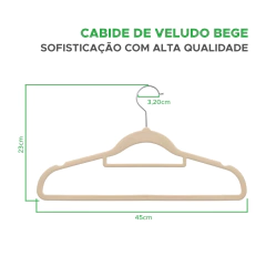CABIDE COM ACABAMENTO EM VELUDO - BEGE - KIT COM 10 - Diprimeira