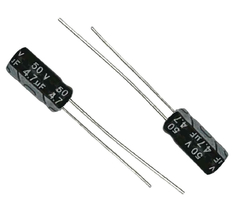 CAPACITOR ELETROLITICO 4,7X50V - 4,7UF X 50V - 105º GRAUS - Diprimeira