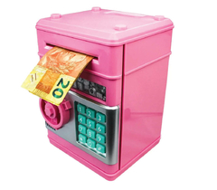 COFRE DIGITAL ELETRONICO PUXA NOTAS E MOEDAS - ROSA - loja online
