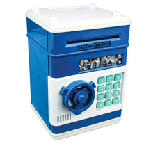 COFRE DIGITAL ELETRONICO PUXA NOTAS E MOEDAS - AZUL
