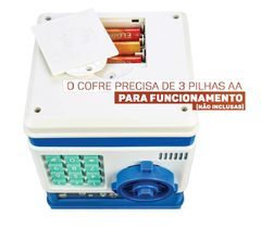 COFRE DIGITAL ELETRONICO PUXA NOTAS E MOEDAS - AZUL - loja online