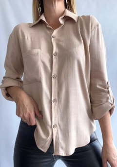 Camisa Lino Manga Larga Lisa Mujer Entallada Premium (470)
