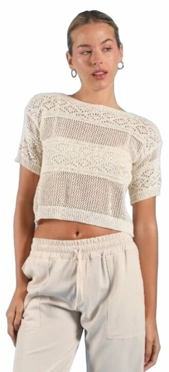 Remera Corta Tejida Calada Natural Mujer Playa (533)