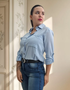 Camisa Lino Manga Larga Lisa Mujer Entallada Premium (470) - comprar online