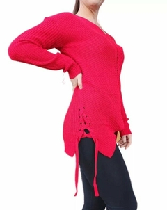 Sweater Largo Hilo Calado Con Tiras Mujer Cuello V Colores (177) - comprar online