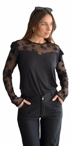 Blusa Encaje Modal Mujer Elegante Remera Manga Larga (468)