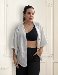 Camisa Manga Corta Oxford Mujer Oversize Lino (537)