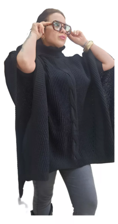 Poncho Con Cuello Tejido Mujer Hilo Super Amplio Polera (611) - tienda online