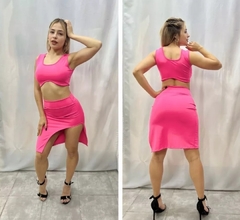 Conjunto Top Y Pollera Corta Con Tajo Lycra Mujer 2 Piezas (320) - comprar online