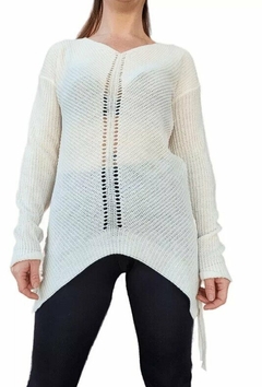 Sweater Largo Hilo Calado Con Tiras Mujer Cuello V Colores (177) - tienda online