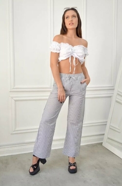 Pantalon Rayado Palazzo Verano Mujer Poplin Bolsillos (510) - BAKMOR