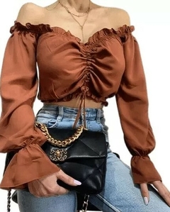 Imagen de Paisana Crop Top Manga Larga Volados Frunce Paisanita Mujer (180)