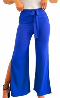 Pantalon Palazzo Lino Con Tajo Y Lazo Mujer Verano (551)