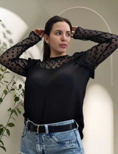 Blusa Encaje Modal Mujer Elegante Remera Manga Larga (468) - comprar online