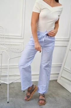 Pantalon Rayado Palazzo Verano Mujer Poplin Bolsillos (510) - tienda online