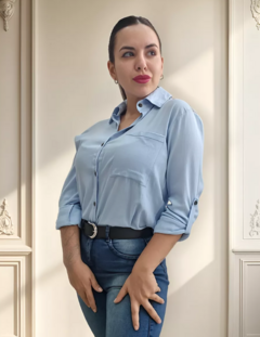 Camisa Lino Manga Larga Lisa Mujer Entallada Premium (470)