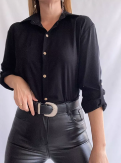 Camisa Lino Manga Larga Lisa Mujer Entallada Premium (470)