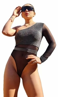 Body 1 Manga Lurex Transparencia Mujer Moda Brillo Sexy (374) - tienda online