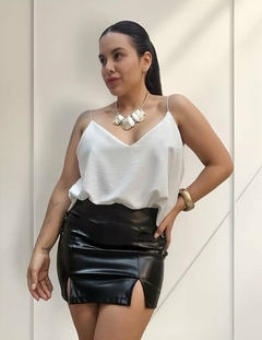 Pollera Mini Falda Engomada Doble Tajo Tiro Alto 36 A 46 (559) - BAKMOR