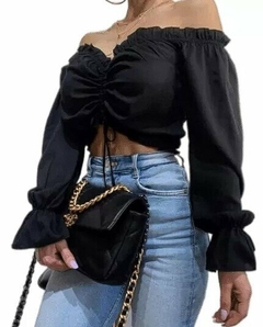 Paisana Crop Top Manga Larga Volados Frunce Paisanita Mujer (180)