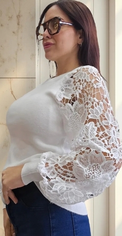 Sweater Importado Manga Globo Broderie Calado Premium Mujer (622)