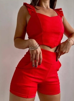 Conjunto Crop Top Volados Y Short Bengalina Mujer Premium (531)