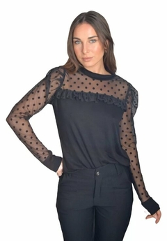 Blusa Volados Manga Larga Mujer Remera Mangas Largas Tul (544)