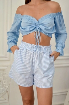 Short Rayado Elastico Poplin Mujer Tendencia Casual (509) en internet