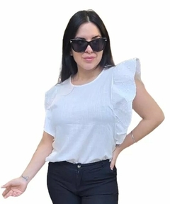 Blusa Lino Manga Bordado Volado Mujer (538)