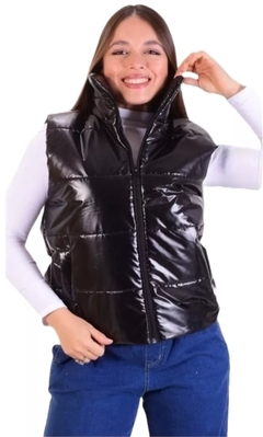 Chaleco Puffer Guata Con Bolsillos Abrigo Mujer Metalizado (424)