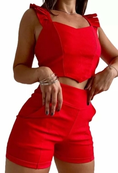 Imagen de Conjunto Crop Top Volados Y Short Bengalina Mujer Premium (531)