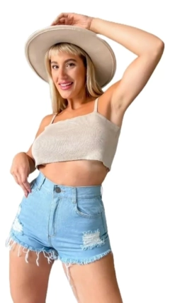 Short Jean Mujer Rigido Desflecado Tiro Alto Talle 38 A 46 (410) - tienda online