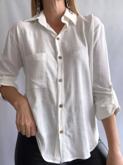 Camisa Lino Manga Larga Lisa Mujer Entallada Premium (470) en internet