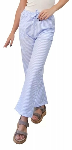 Pantalon Rayado Palazzo Verano Mujer Poplin Bolsillos (510)