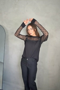 Blusa Volados Manga Larga Mujer Remera Mangas Largas Tul (544) - BAKMOR