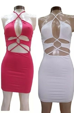 Vestido Corto Mujer Lycra Ajustado Noche Tiras En Escote (76) - tienda online