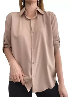 Camisa Basica Uniforme Manga Larga Lisa Mujer Entallada (12)
